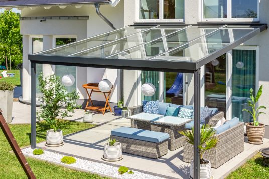 
                                                            Terrassendach Premium 4x4 anthrazit Echtlas
                                                    